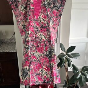 Vibrant Pink and Black Abstract Dress